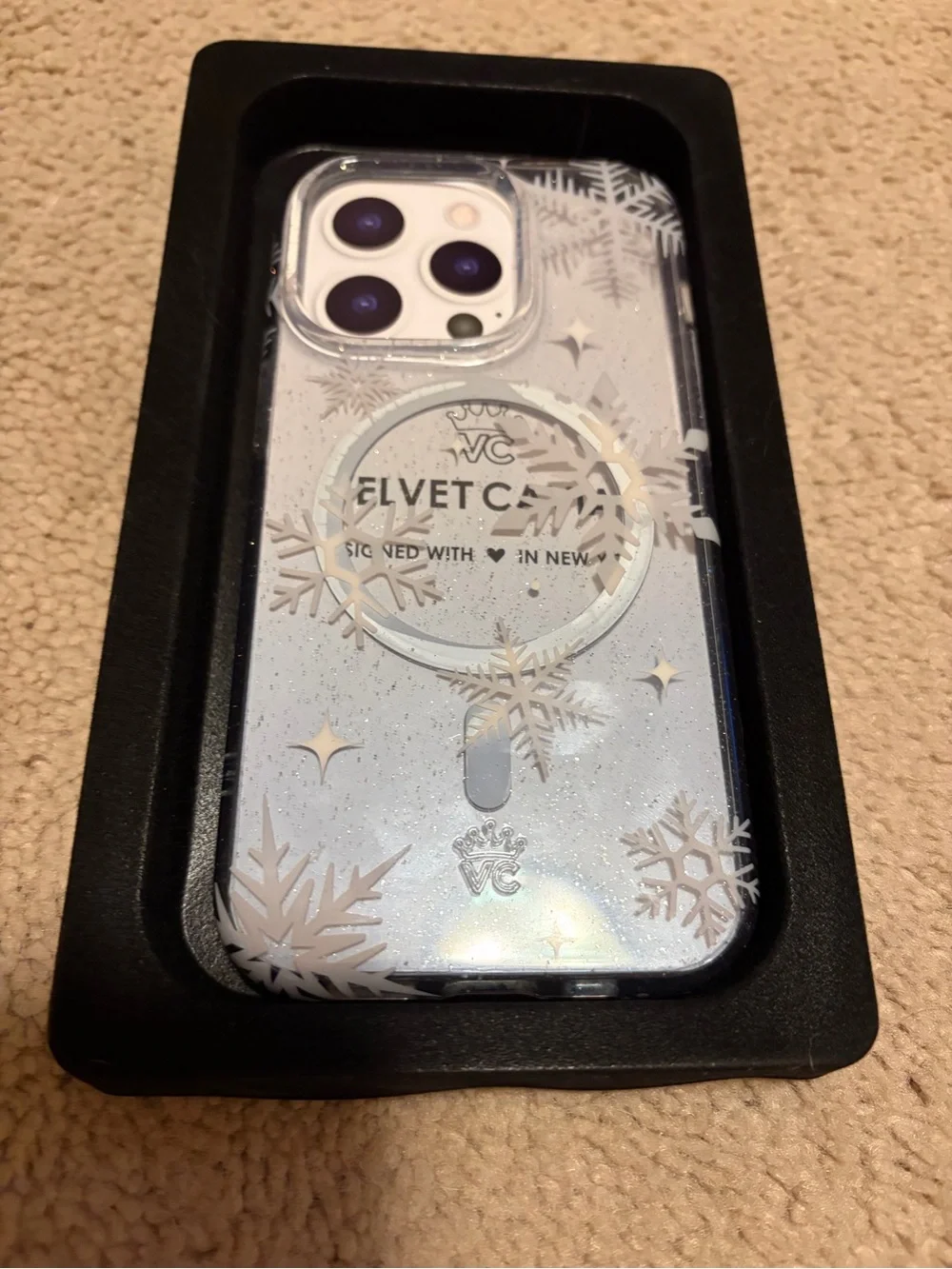 Velvet Caviar Snow Angel Glitter iPhone Case - Light Blue & White